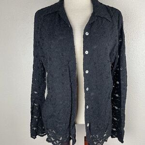 Laura Leigh Ltd Black Lace Button Down Cardigan Size S EUC